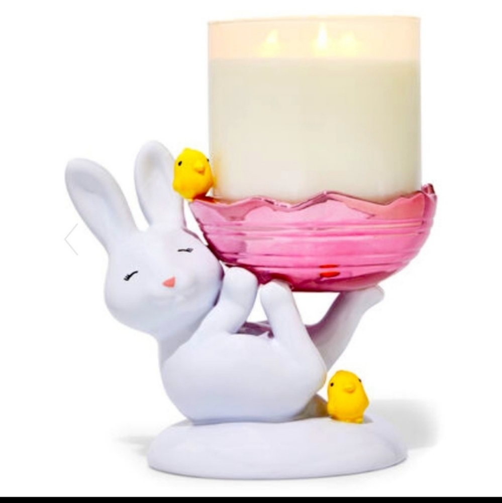 New Bath & Body Works Easter BUNNY & CHICKS PEDESTAL 3-Wick Candle Holder